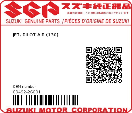 Product image: Suzuki - 09492-26001 - JET, PILOT AIR (130)          0