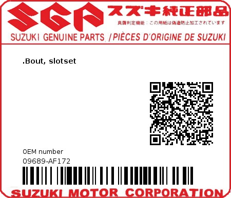 Product image: Suzuki - 09689-AF172 - BOLT, LOCK ASSY  0