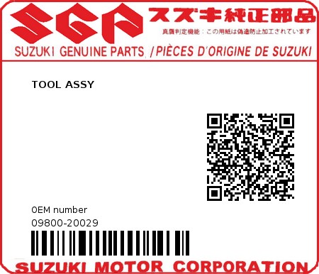 Product image: Suzuki - 09800-20029 - TOOL ASSY          0