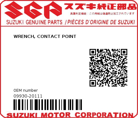 Product image: Suzuki - 09930-20111 - WRENCH, CONTACT POINT          0