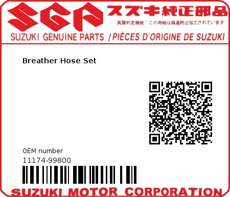 Product image: Suzuki - 11174-99800 - Breather Hose Set  0