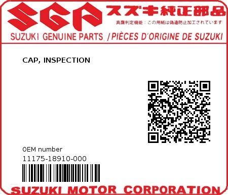 Product image: Suzuki - 11175-18910-000 - CAP, INSPECTION  0