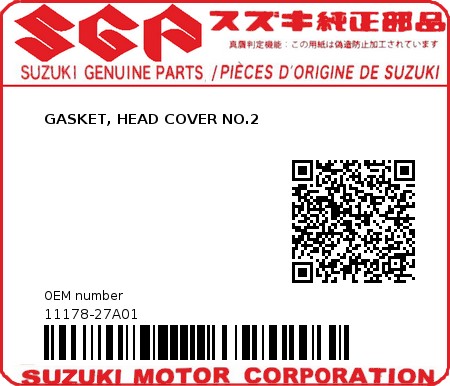 Product image: Suzuki - 11178-27A01 - GASKET, HEAD COVER NO.2  0