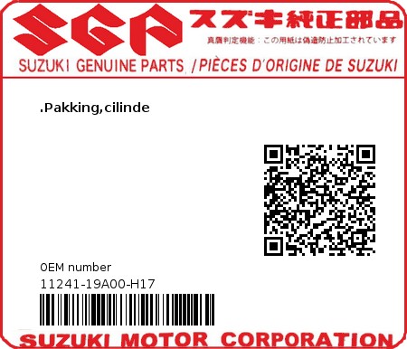 Product image: Suzuki - 11241-19A00-H17 - GASKET,CYLINDER  0