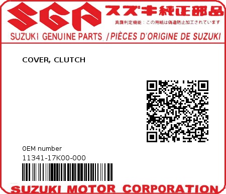 Product image: Suzuki - 11341-17K00-000 - COVER, CLUTCH  0