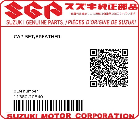 Product image: Suzuki - 11380-20840 - CAP SET,BREATHER          0