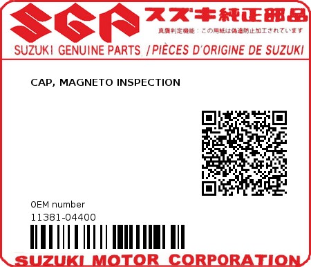 Product image: Suzuki - 11381-04400 - CAP, MAGNETO INSPECTION          0