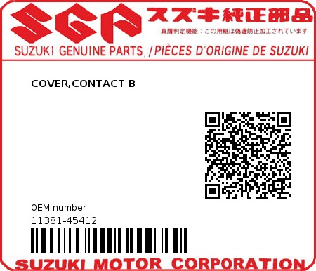 Product image: Suzuki - 11381-45412 - COVER,CONTACT B  0