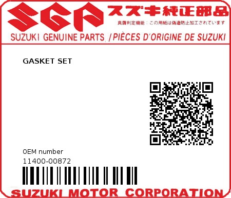 Product image: Suzuki - 11400-00872 - GASKET SET  0