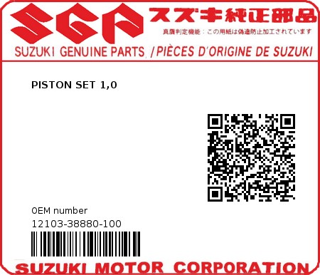 Product image: Suzuki - 12103-38880-100 - PISTON SET 1,0  0
