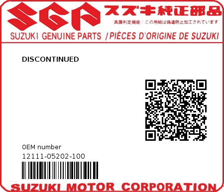 Product image: Suzuki - 12111-05202-100 - DISCONTINUED  0