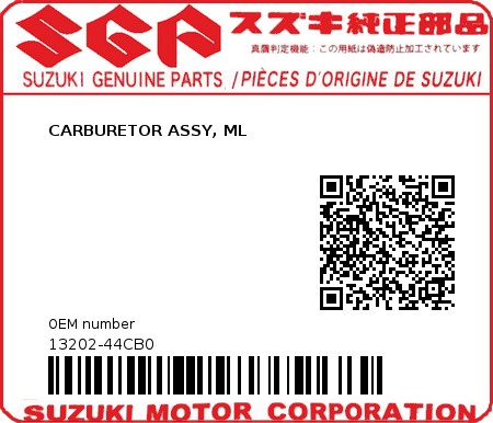 Product image: Suzuki - 13202-44CB0 - CARBURETOR ASSY, ML          0