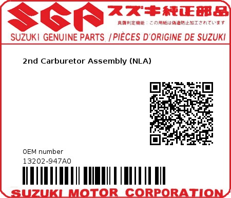 Product image: Suzuki - 13202-947A0 - 2nd Carburetor Assembly (NLA)  0