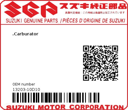 Product image: Suzuki - 13203-10D10 - CARBURETOR ,MR  0