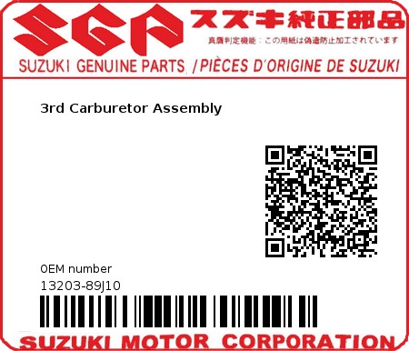 Product image: Suzuki - 13203-89J10 - 3rd Carburetor Assembly  0