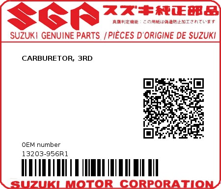 Product image: Suzuki - 13203-956R1 - CARBURETOR, 3RD  0