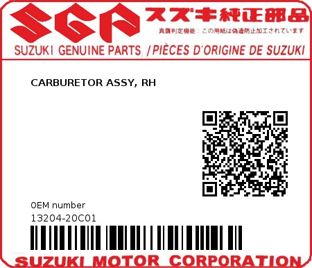 Product image: Suzuki - 13204-20C01 - CARBURETOR ASSY, RH  0