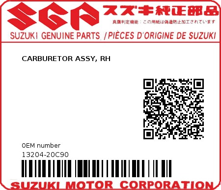 Product image: Suzuki - 13204-20C90 - CARBURETOR ASSY, RH  0