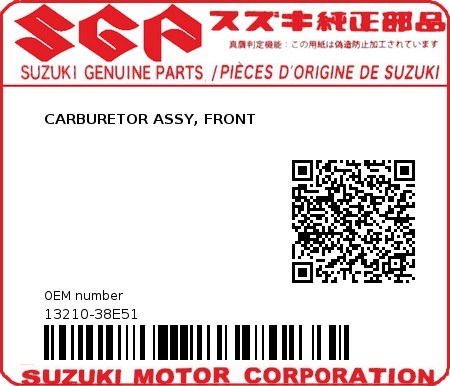 Product image: Suzuki - 13210-38E51 - CARBURETOR ASSY, FRONT  0