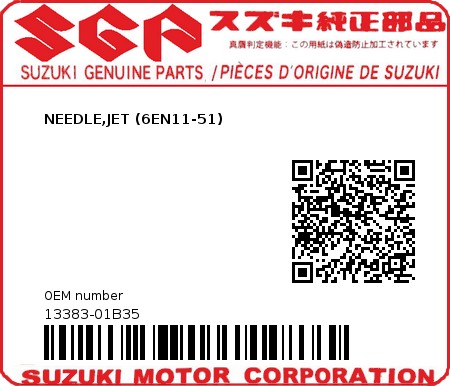 Product image: Suzuki - 13383-01B35 - NEEDLE,JET (6EN11-51)  0