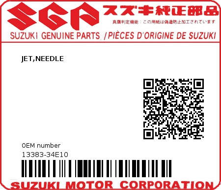 Product image: Suzuki - 13383-34E10 - JET,NEEDLE  0
