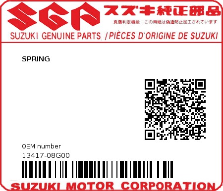 Product image: Suzuki - 13417-08G00 - SPRING          0