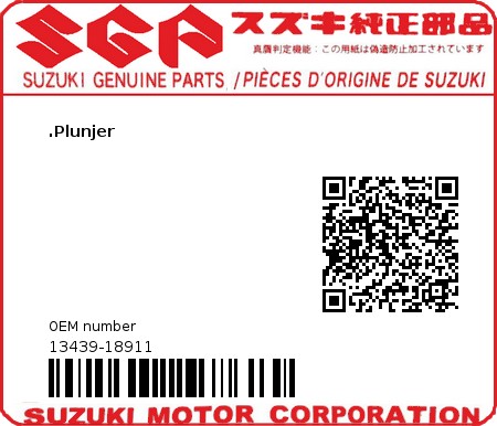 Product image: Suzuki - 13439-18911 - PLANGER ASSY,ST  0
