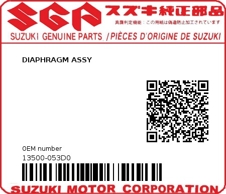 Product image: Suzuki - 13500-053D0 - DIAPHRAGM ASSY          0