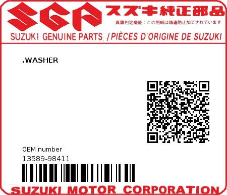 Product image: Suzuki - 13589-98411 - WASHER  0