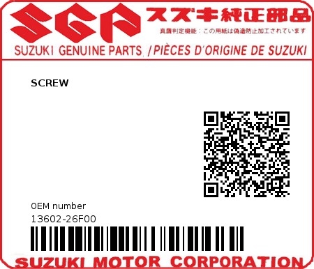 Product image: Suzuki - 13602-26F00 - SCREW          0