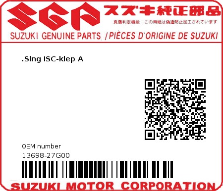 Product image: Suzuki - 13698-27G00 - .Slng ISC-klep A  0