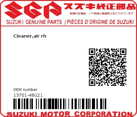 Product image: Suzuki - 13701-48G21 - Cleaner,air rh  0