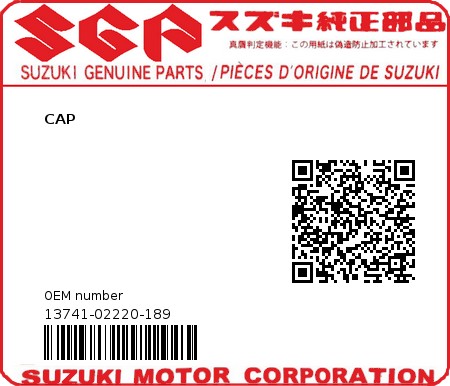 Product image: Suzuki - 13741-02220-189 - CAP  0
