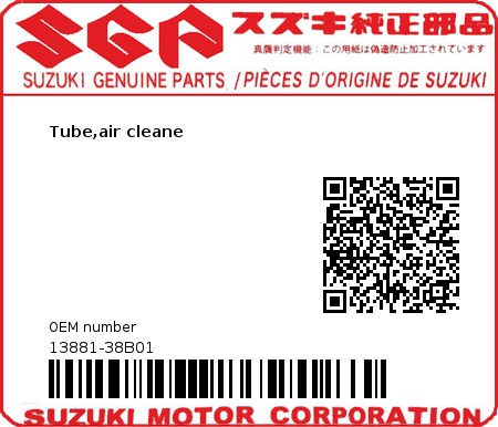 Product image: Suzuki - 13881-38B01 - Tube,air cleane  0