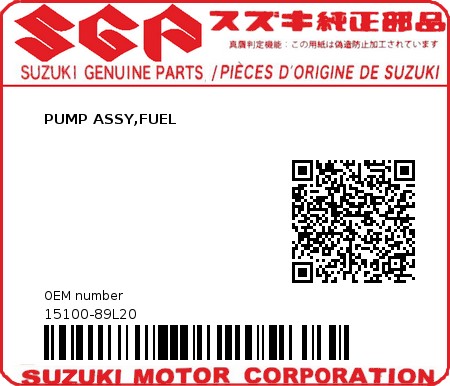 Product image: Suzuki - 15100-89L20 - PUMP ASSY,FUEL  0