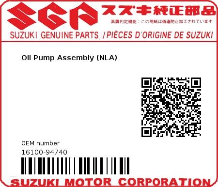 Product image: Suzuki - 16100-94740 - Oil Pump Assembly (NLA)  0