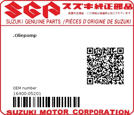 Product image: Suzuki - 16400-05201 - PUMP,ENG.OIL  0