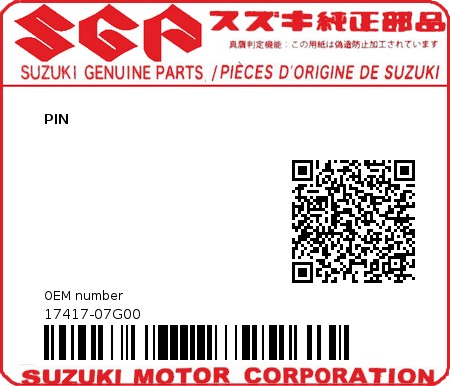Product image: Suzuki - 17417-07G00 - PIN  0