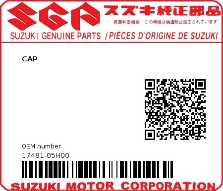 Product image: Suzuki - 17481-05H00 - CAP          0
