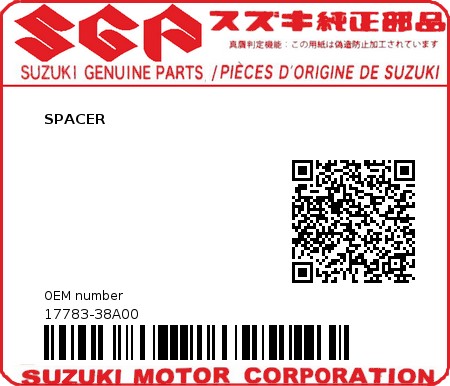 Product image: Suzuki - 17783-38A00 - SPACER          0
