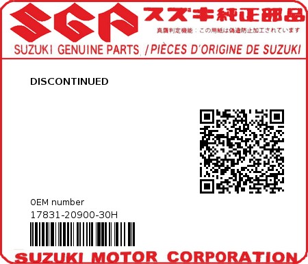 Product image: Suzuki - 17831-20900-30H - DISCONTINUED  0