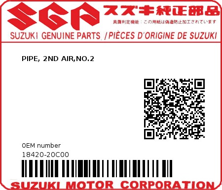 Product image: Suzuki - 18420-20C00 - PIPE, 2ND AIR,NO.2  0