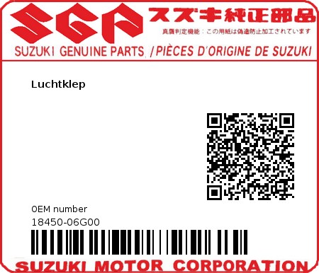 Product image: Suzuki - 18450-06G00 - Luchtklep  0