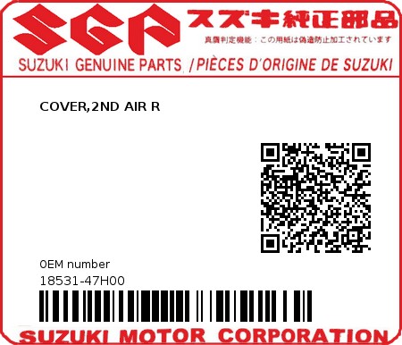 Product image: Suzuki - 18531-47H00 - COVER,2ND AIR R  0