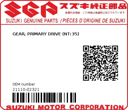 Product image: Suzuki - 21110-02321 - GEAR, PRIMARY DRIVE (NT:35)          0