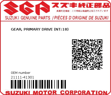 Product image: Suzuki - 21111-41301 - GEAR, PRIMARY DRIVE (NT:18)          0