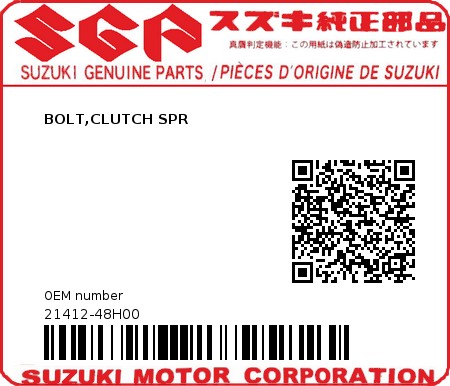 Product image: Suzuki - 21412-48H00 - BOLT,CLUTCH SPR  0