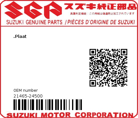 Product image: Suzuki - 21465-24500 - .Plaat  0