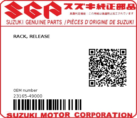 Product image: Suzuki - 23165-49000 - RACK, RELEASE          0