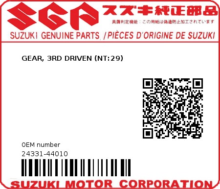 Product image: Suzuki - 24331-44010 - GEAR, 3RD DRIVEN (NT:29)          0